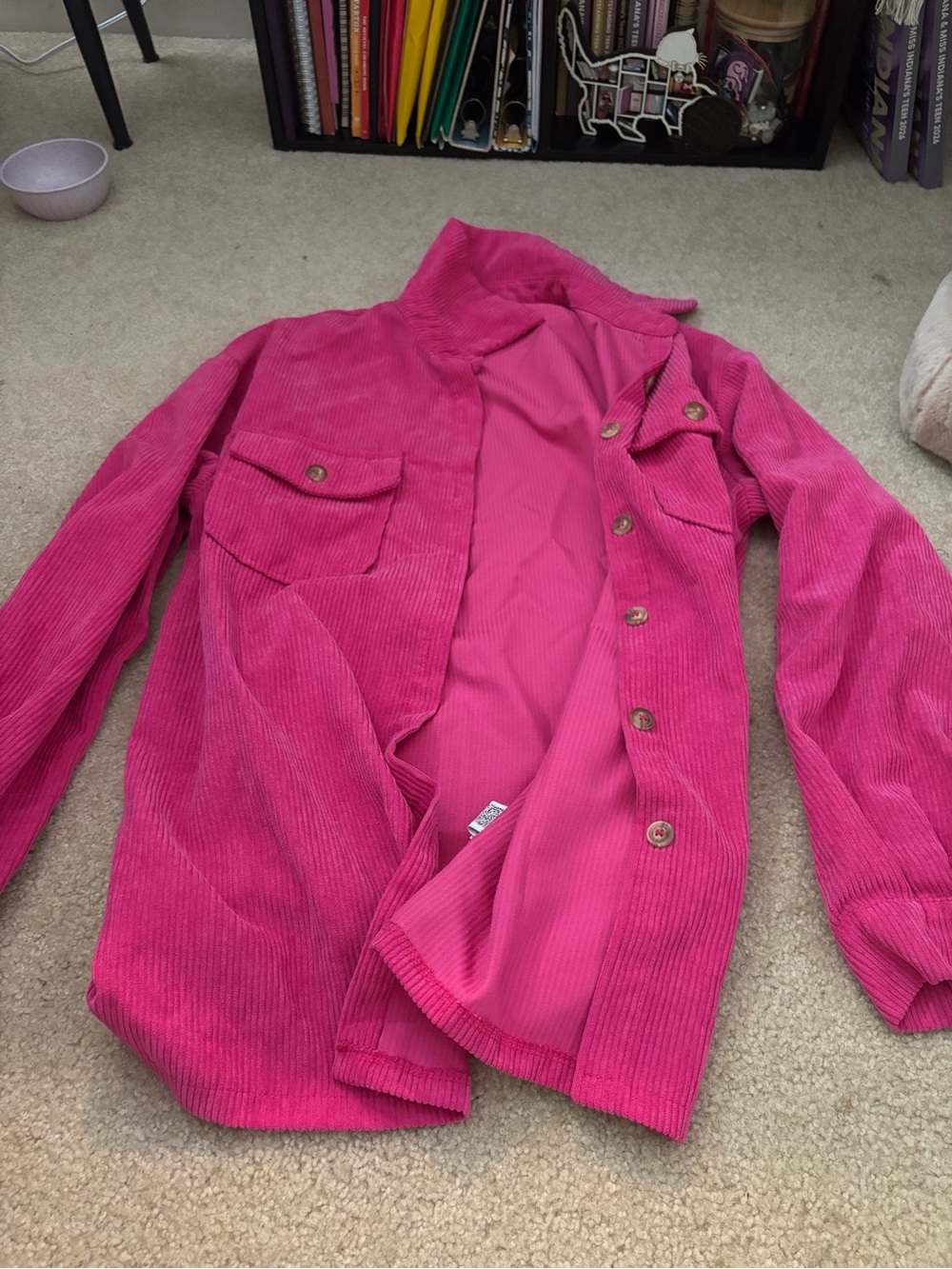 SHEIN Hot Pink Corduroy Button-Up Jacket